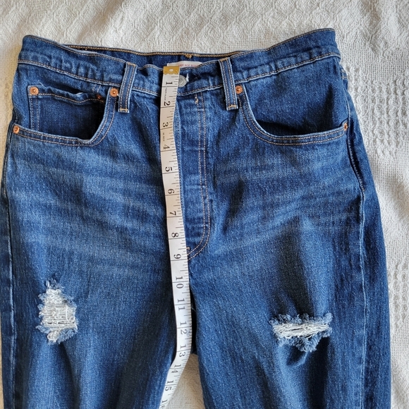 Levi's Ribcage Boot Distressed 90's High Waisted Casual Denim Jean- Dark Wash - Picture 9 of 10